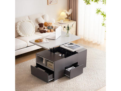 Tavolino da caffè con piano sollevabile, 2 ripiani e 3 cassetti, bianco e grigio scuro, Maisonpuretop 60755QSGP