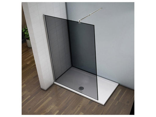 Box doccia walk-in grigio 140x200cm con barra di supporto cilindrica da 70-120cm, vetro temperato anticalcare da 8mm 77748SRZK