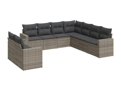 Set di mobili da giardino da 9 pezzi con cuscini in vimini di resina grigia 00137TNMU