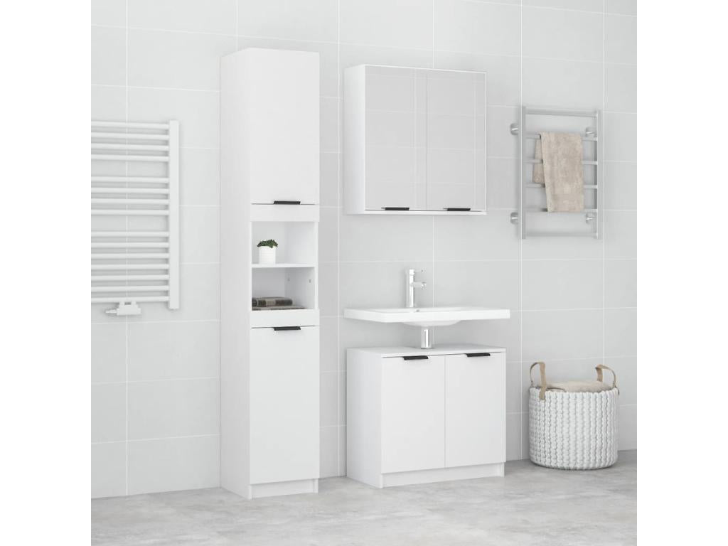 Set di mobili da bagno da 3 pezzi, legno ingegnerizzato bianco, 79285NLZE
