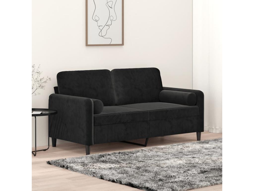 Divano a 2 posti con cuscini decorativi, nero, 140 cm, velluto, 07272AWVN