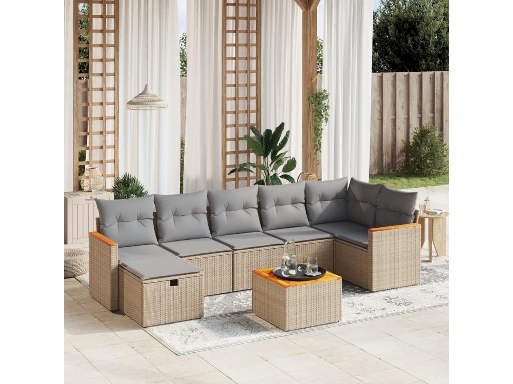 Set di mobili da giardino con cuscini, 8 pezzi, méArtvivrestore resina intrecciata beige 21824ZVZZ
