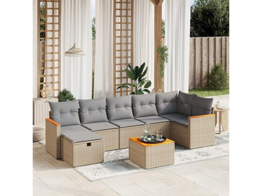 Set di mobili da giardino con cuscini, 8 pezzi, méArtvivrestore resina intrecciata beige 21824ZVZZ