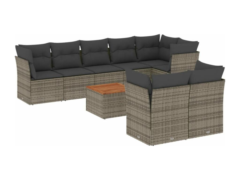 Set di mobili da giardino da 9 pezzi con cuscini in vimini di resina grigia 56819FKID