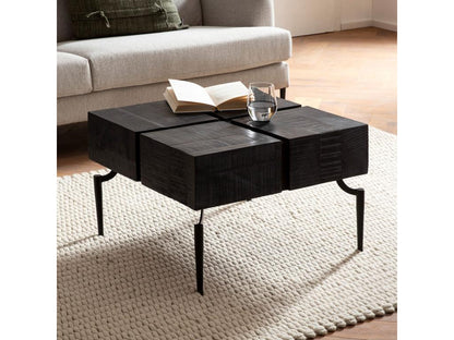 Tavolino quadrato, in legno massello e metallo, 60x60x40 cm, tavolo da soggiorno moderno, 58537JIOM