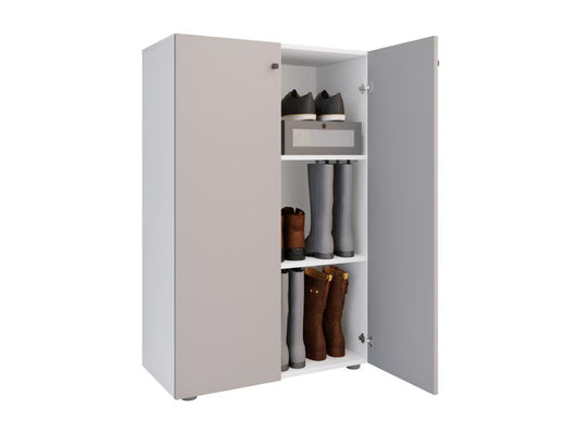 Artvivrestore XL Scarpiera grande in legno, mobile da ingresso Artvivrestore, 3 scomparti, bianco/grigio 06660XWPO