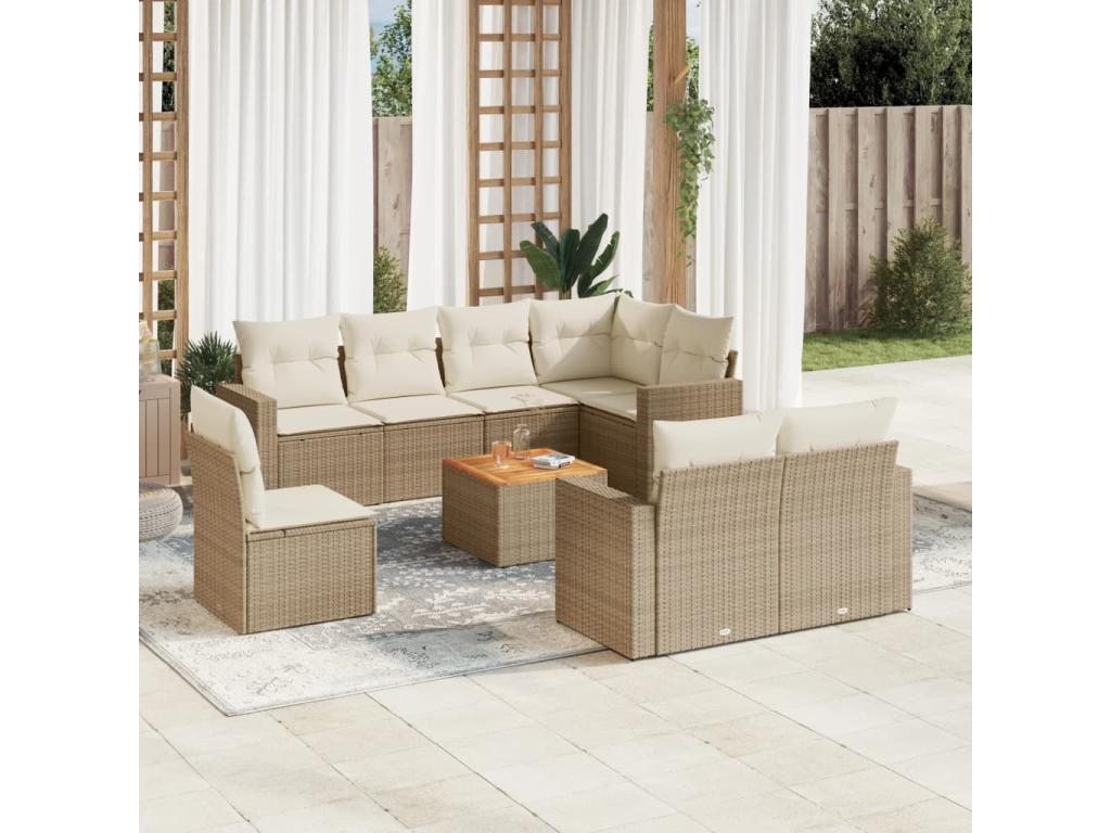 Set di mobili da giardino da 9 pezzi con cuscini, resina di vimini beige, 11632ZLKG