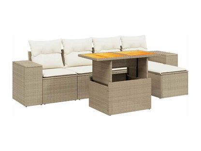 Set di mobili da giardino da 6 pezzi con cuscini, resina intrecciata beige, 64524FCYG