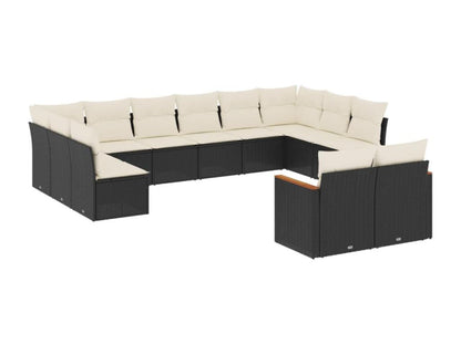 Set di mobili da giardino da 12 pezzi con cuscini, in resina intrecciata nera, 61790VAKT