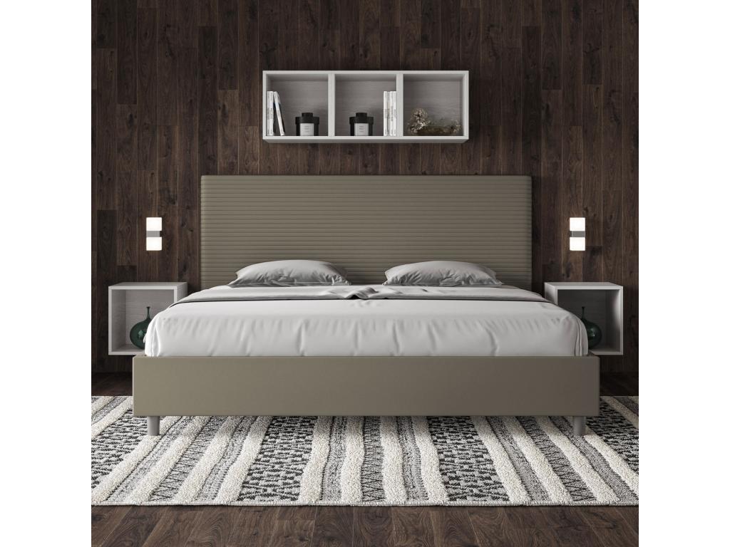 Letto con rete a doghe imbottita 180x210 cm cappuccino ecopelle Calmetop 83487TKNQ