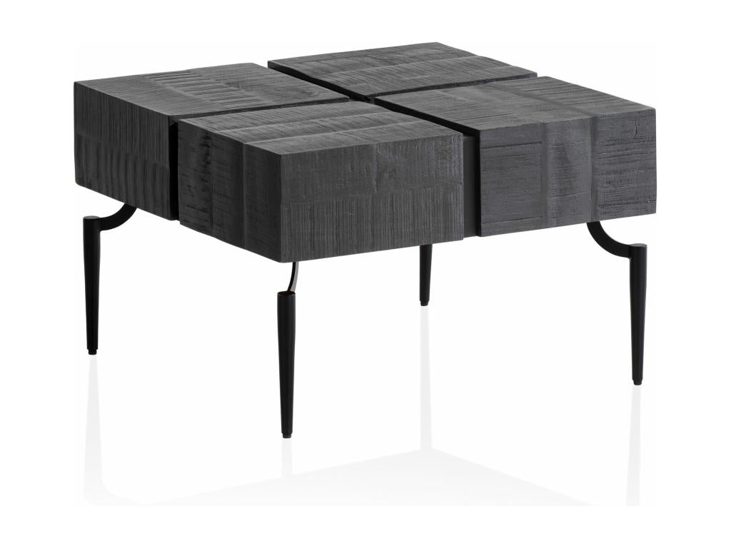 Tavolino quadrato, in legno massello e metallo, 60x60x40 cm, tavolo da soggiorno moderno, 58537JIOM