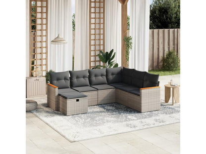 Set di mobili da giardino con cuscini, 7 pezzi, resina intrecciata grigia, 66677HUXR