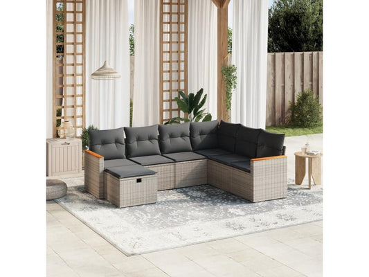 Set di mobili da giardino con cuscini, 7 pezzi, resina intrecciata grigia, 66677HUXR