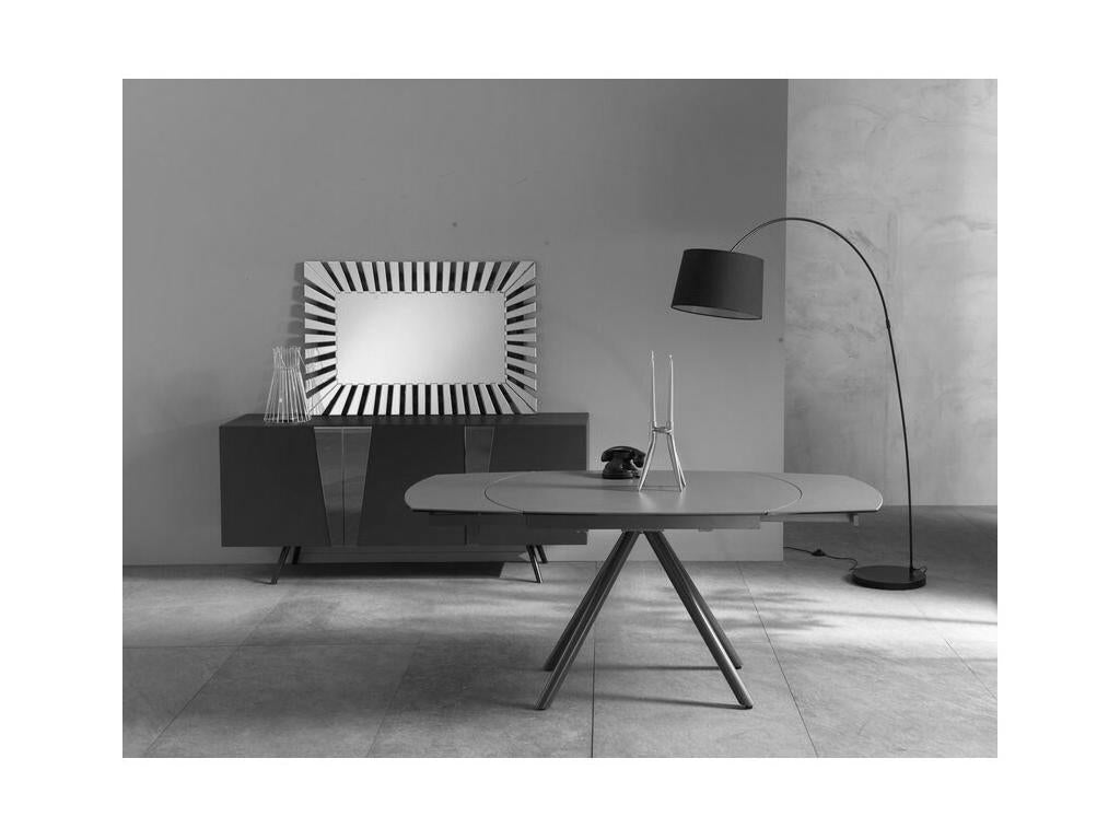 Tavolo allungabile Maisonpuretop, piano in vetro temperato grigio grafite, allungabile fino a 180 cm, 52287RZYV