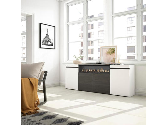 Credenza per soggiorno e cucina, 200x75x35cm, 4 ante, camino elettrico, 49360MLTC