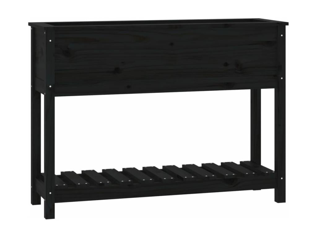 Fioriera con ripiano, nero, 111,5x34,5x81cm, legno di pino massiccio, 29997LMLB
