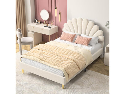 Letto matrimoniale 140x200, letto imbottito, letto per adulti con testiera beige a forma di fiore, 46299NLIQ