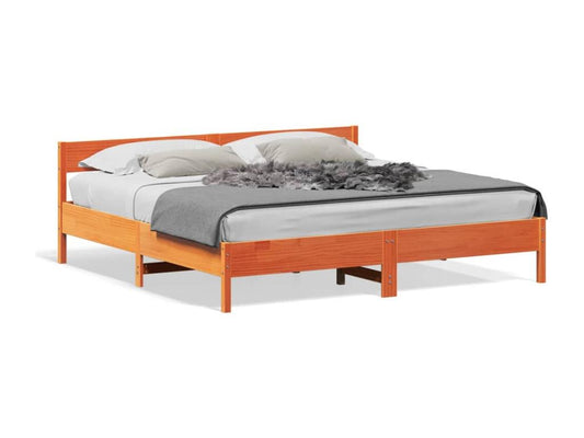 Struttura letto e testiera marrone 200x200 legno di pino 47122UHNP