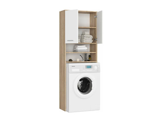 Mobile porta lavatrice con 2 ante, legno bianco, 4 ripiani, 64x30x180 cm, 71148FNUX