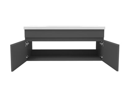 Mobile lavabo da bagno con lavabo, specchio illuminato e mobile alto 100 cm, Antracite Calmetop 87696MTQA