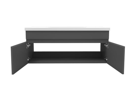 Mobile lavabo da bagno con lavabo, specchio illuminato e mobile alto 100 cm, Antracite Calmetop 87696MTQA