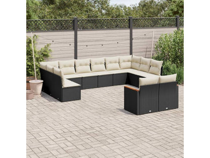 Set di mobili da giardino da 12 pezzi con cuscini, in resina intrecciata nera, 61790VAKT
