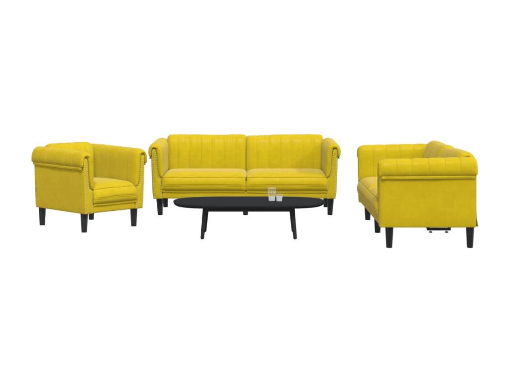 Set di divani in velluto giallo da 3 pezzi 94762EXWE