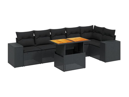Set di mobili da giardino 7 pezzi con cuscini, vimini in resina nera, 31524QXSB
