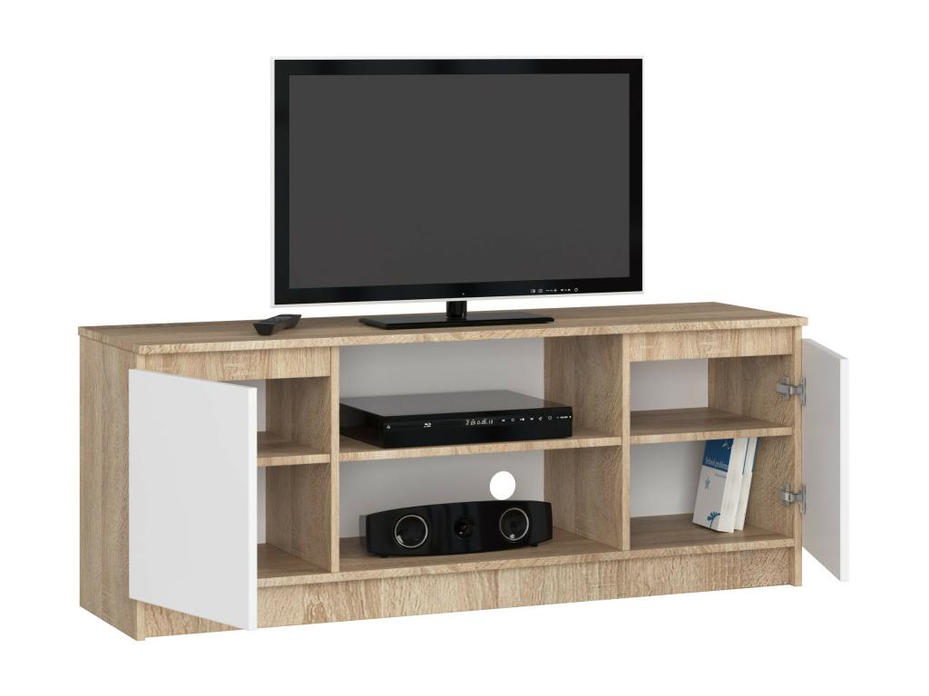 Maisonpuretop Mobile TV in rovere per soggiorno, 140 cm, 2 ante, frontale bianco, 2 ripiani, 140x40x55 cm, 00121CJZZ