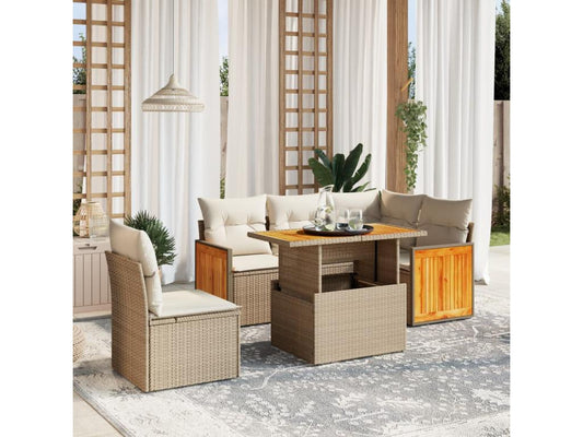 Set di mobili da giardino 6 pezzi con cuscini, resina di vimini beige, 72627HIRG
