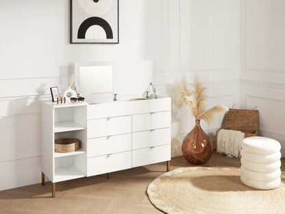 Cassettiera a 6 cassetti con 3 ripiani e 1 vano portaoggetti - Con specchio - Bianco e oro - Maisonpuretop 59369GXNN