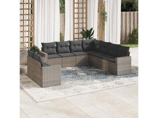 Set di mobili da giardino da 9 pezzi con cuscini in vimini di resina grigia 00137TNMU
