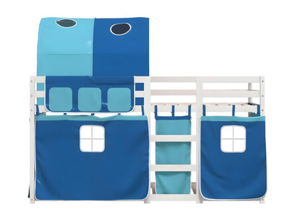Letto a castello con tende blu, 90x190 cm, legno di pino massiccio, 08092WDQU