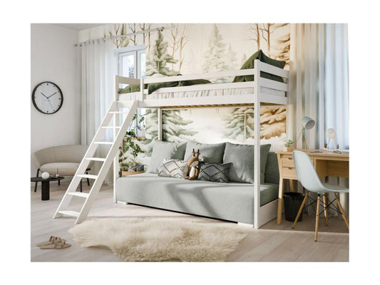 Maisonpuretop Letto a soppalco e divano 90x200 / 140x200 Bianco - Grigio 04347RLFA