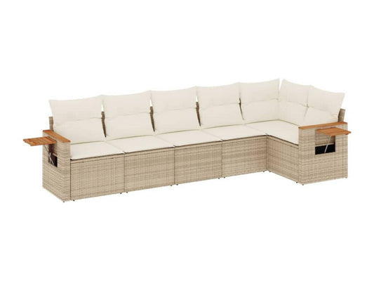 Set di mobili da giardino da 6 pezzi con cuscini, resina intrecciata beige, 43694VHVI