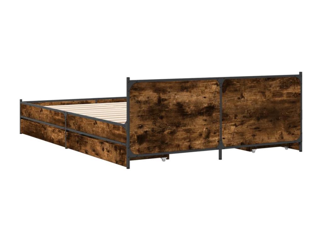 Struttura letto con cassetti, senza materasso, rovere affumicato, 135x190 cm, 02565VKSR