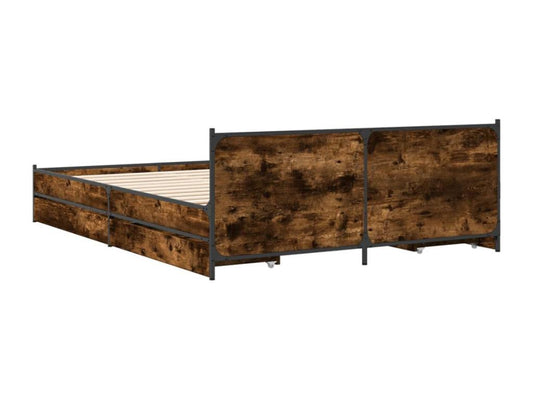 Struttura letto con cassetti, senza materasso, rovere affumicato, 135x190 cm, 02565VKSR
