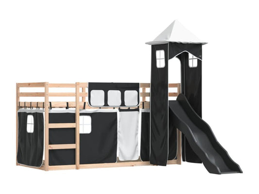 Letto a castello senza materasso con scivolo, bianco e nero, 90x200 cm, 34877NNEZ