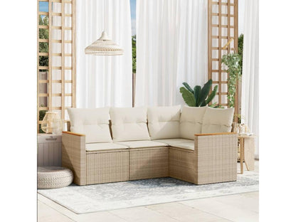 Set di mobili da giardino 4 pezzi con cuscini, resina di vimini beige, 14499URWT