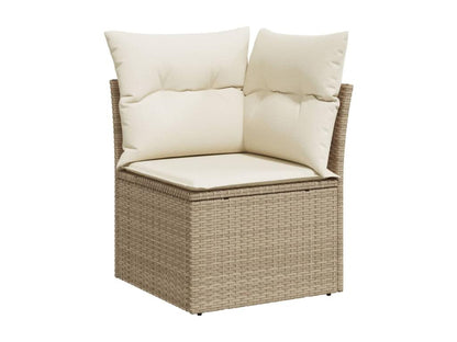 Set di mobili da giardino da 6 pezzi con cuscini, resina intrecciata beige, 43694VHVI