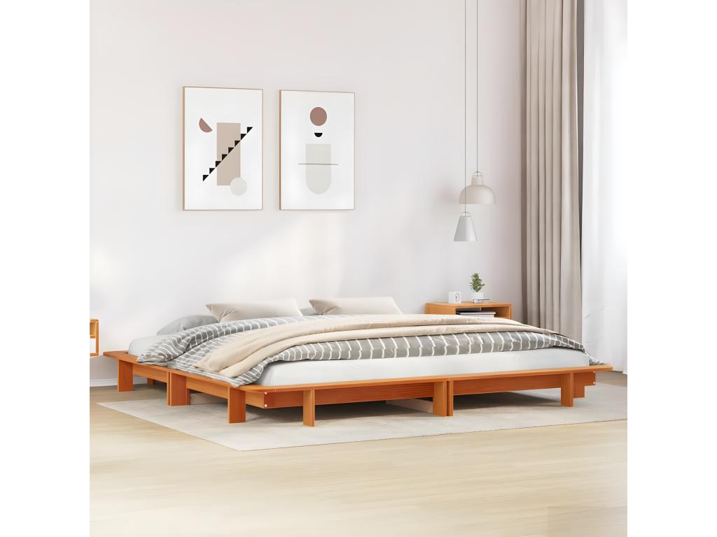 Struttura letto senza materasso, finitura cera marrone, 160x200cm, legno massello di pino, 03944ILGX