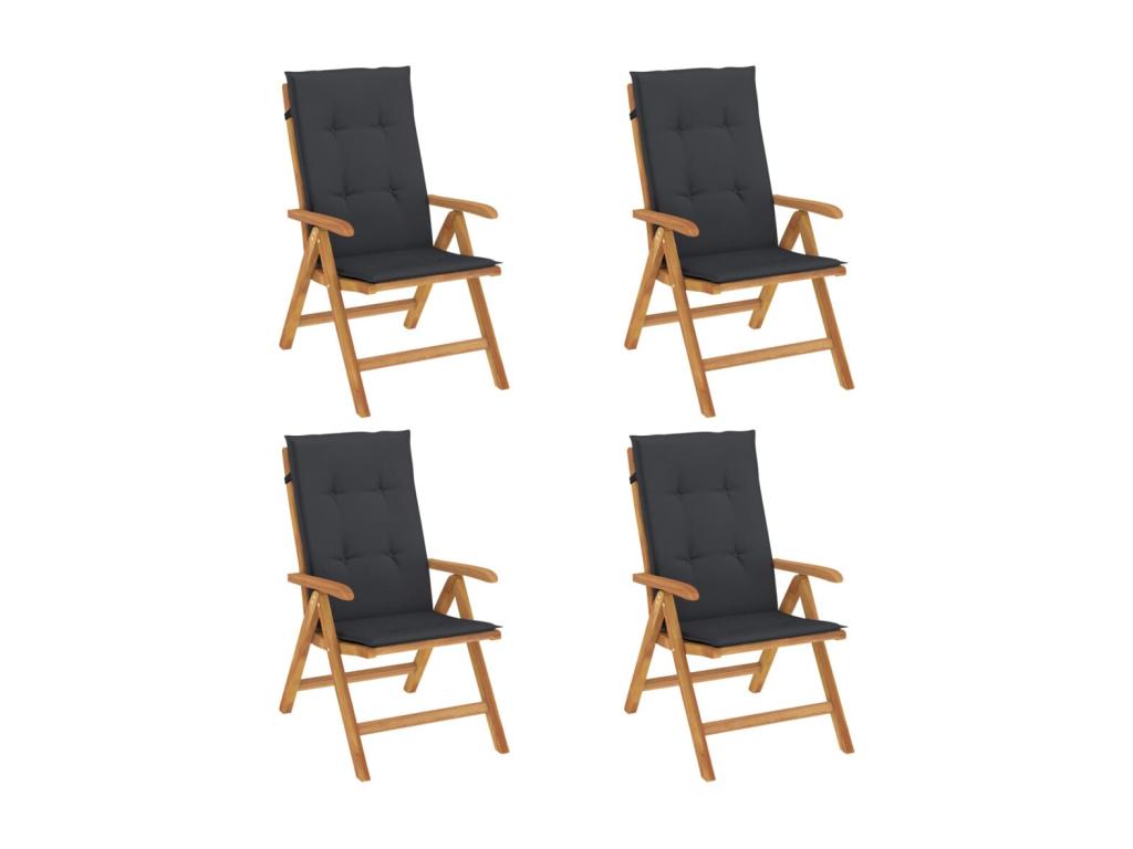 Set di 4 sedie da giardino reclinabili e cuscini, legno massello di teak, 53058AQCH