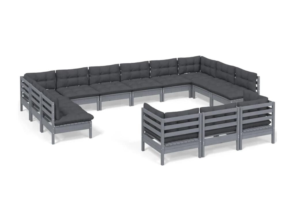 Set di mobili da giardino da 13 pezzi con cuscini, legno di pino grigio, 28484QAGV