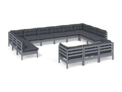 Set di mobili da giardino da 13 pezzi con cuscini, legno di pino grigio, 28484QAGV