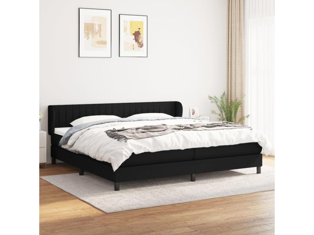 Rete letto imbottita con materasso, nero, 200x200 cm, tessuto, 45153DISX