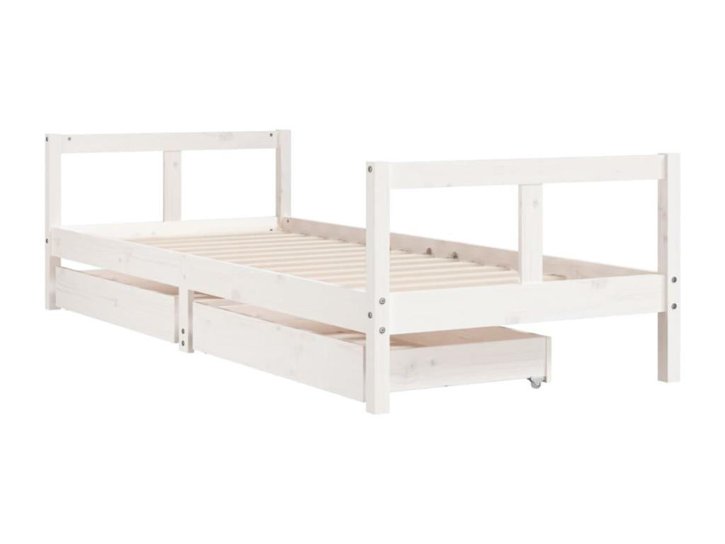 Struttura letto per bambini con cassetti, bianco, 80x200 cm, legno di pino massiccio, 76206QWZN