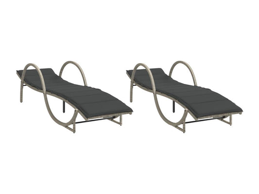 Set di 2 lettini prendisole e cuscini in resina intrecciata grigio chiaro 43207MSFI