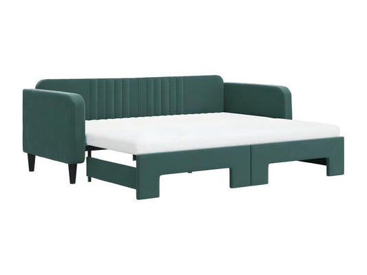 Divano letto con letto estraibile e materasso in velluto verde scuro 90x200cm 74047NNUG