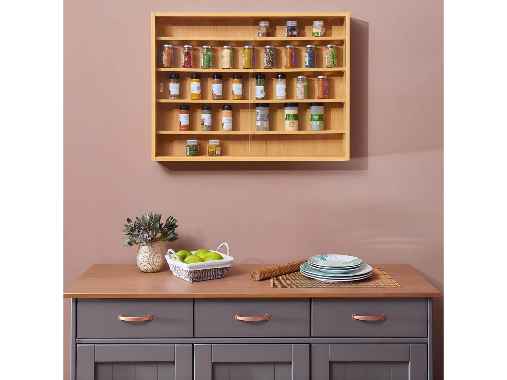 Artvivrestore - Vetrina a parete con 5 scomparti, finitura faggio 03794JUFL