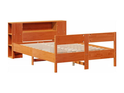 Letto a libreria senza materasso, finitura cera marrone, 160x200 cm, pino massiccio, 29321IXNV
